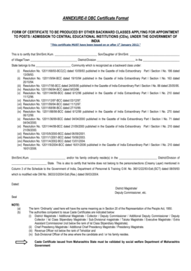 Obc Non Creamy Layer Certificate Format Annexure Ii