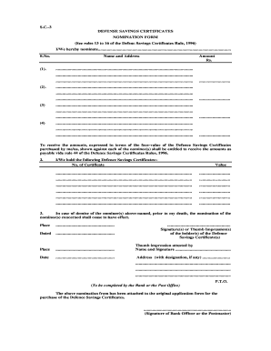 S C 3 DEFENSE SAVINGS CERTIFICATES NOMINATION FORM Pakpost Gov