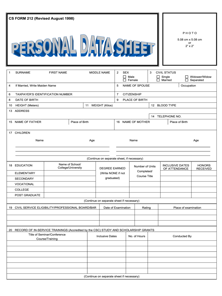 Csc Form 212 Revised