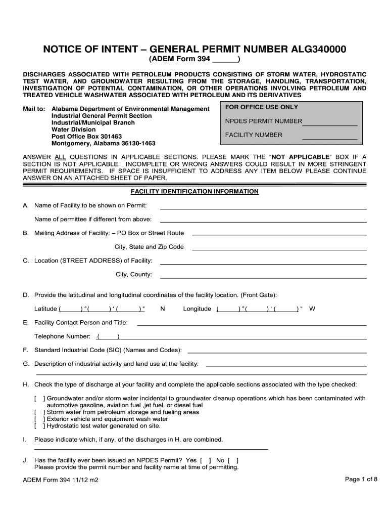  Draft Form 394  ALG340000  Alabama Department of 2012