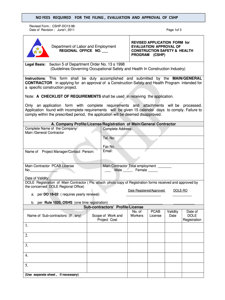 Sample of Construction Safety and Health Program Approved by Dole  Form