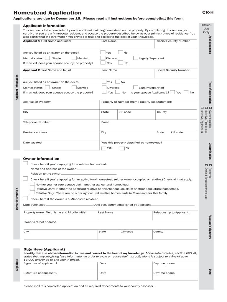 Minnesota Cr H Homestead  Form