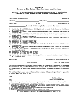 Non Creamy Layer Certificate PDF  Form