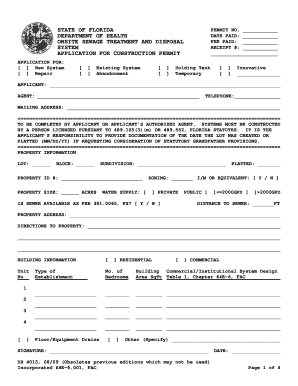 Application Form DH4015, Page 1 Florida Department of Health Doh State Fl