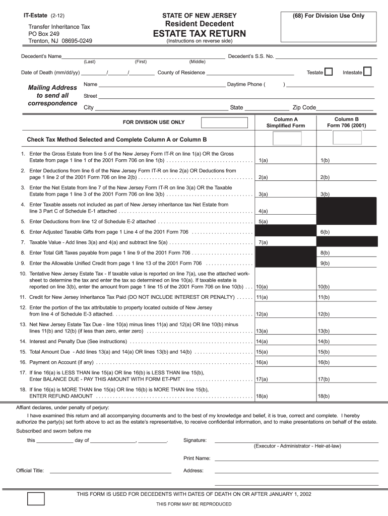 New Jersey Estate Form Fill Out And Sign Printable PDF Template SignNow