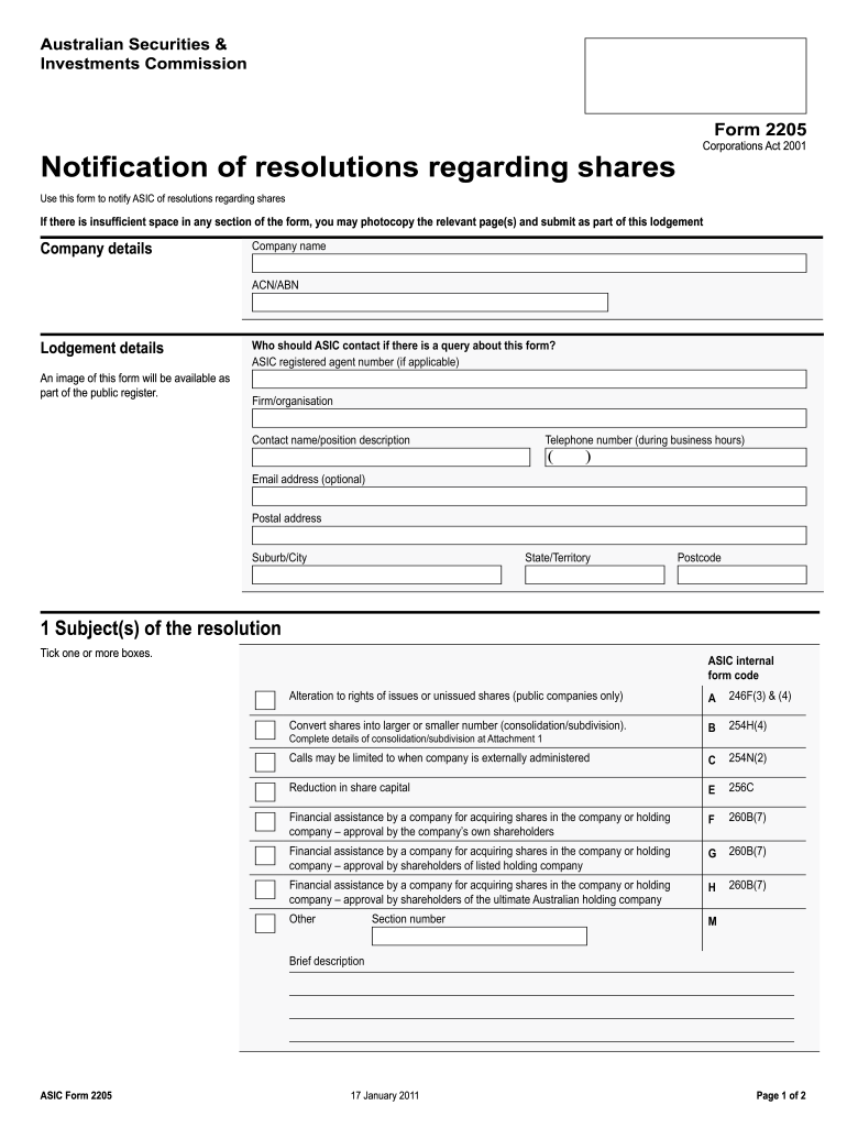  Asic Form 2205 2011-2024