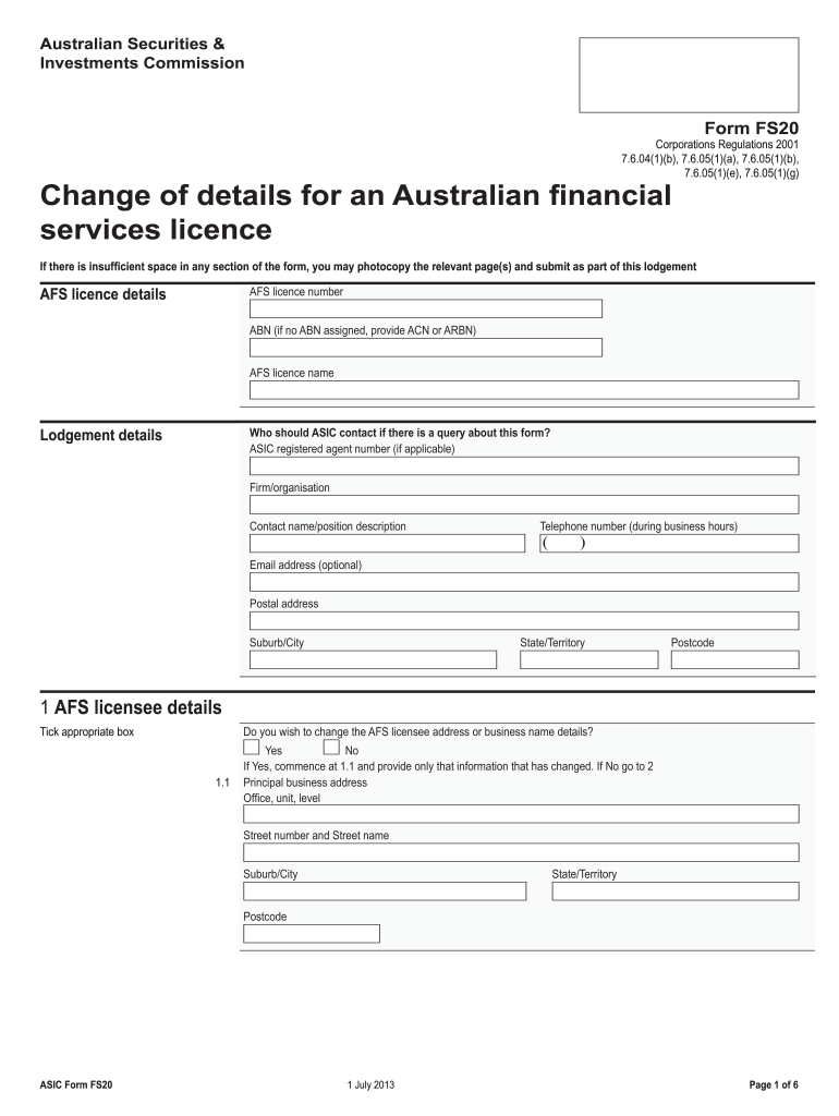  Asic Fs20 Online  Form 2013