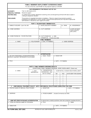 Family Member Deployment Screening Sheet Authentication Form