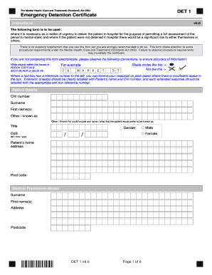 Emergency Detention Certificate  Form