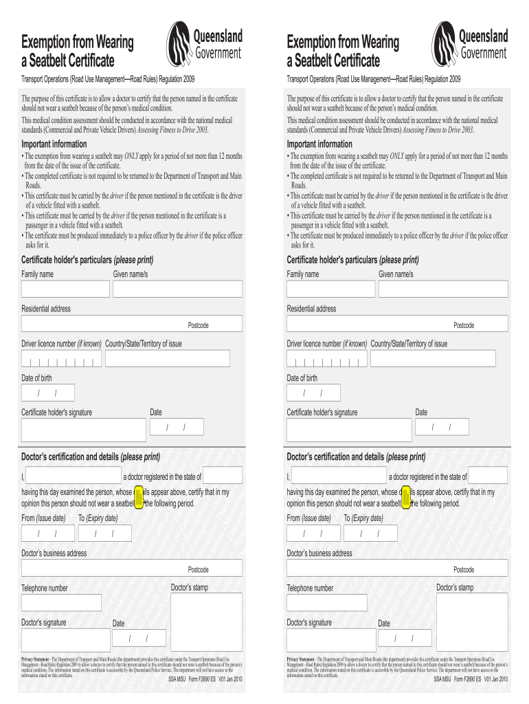  Exemption from Wearing a Seatbelt Certificate Support Transport Qld Gov 2010-2024