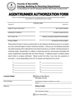 AGENTRUNNER AUTHORIZATION FORM Bernalillo County Bernco