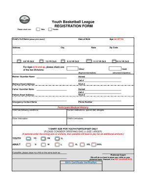 Sunnyvale Youth Basketball League Form