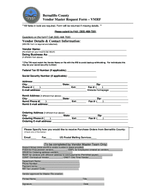  Bernalillo County Vendor Master Request Form VMRF Vendor Bernco 2008-2024