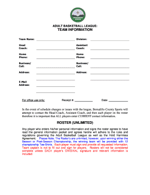 Bernalillo County Adult Basketball Form