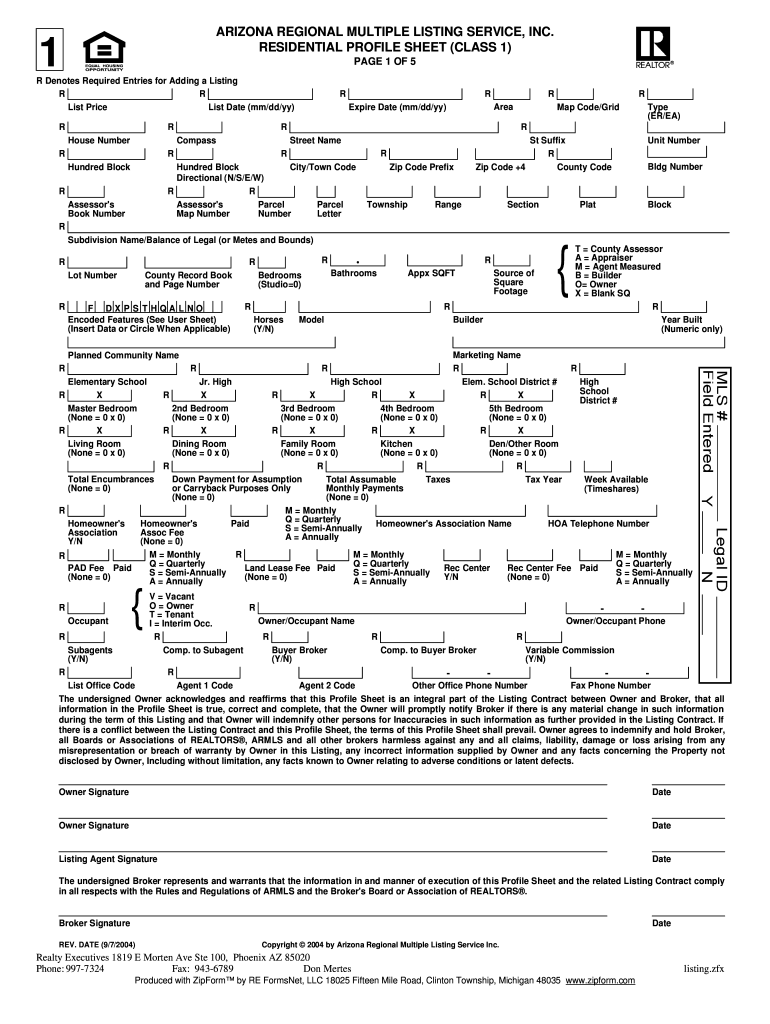 Arizona Regional Multiple Listing Service  Form