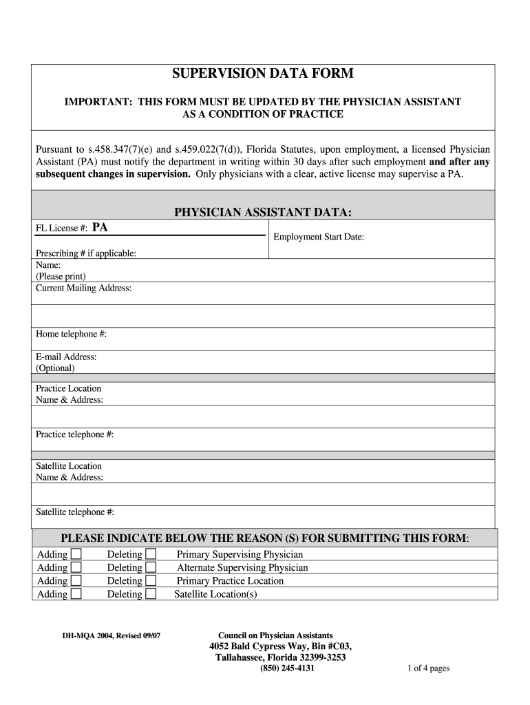  Supervision Data Form Florida 2010