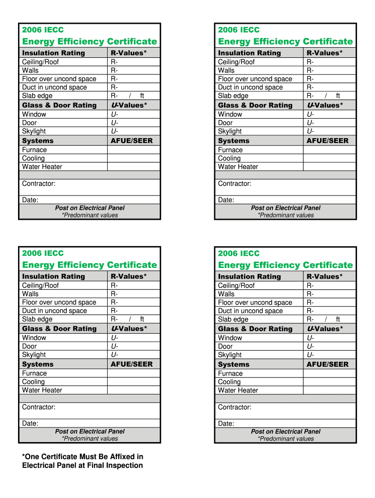 Energy Efficiency Certificate Sticker  Form