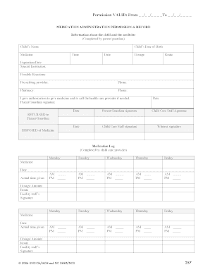 Daycare Medication Form