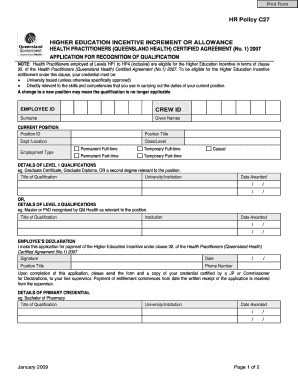 Higher Qualification Incentive Form