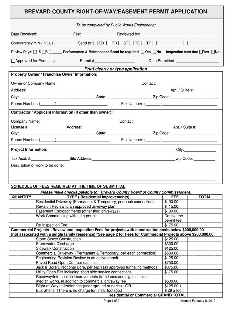  Brevard Countyright of Way Permit Form 2012-2024