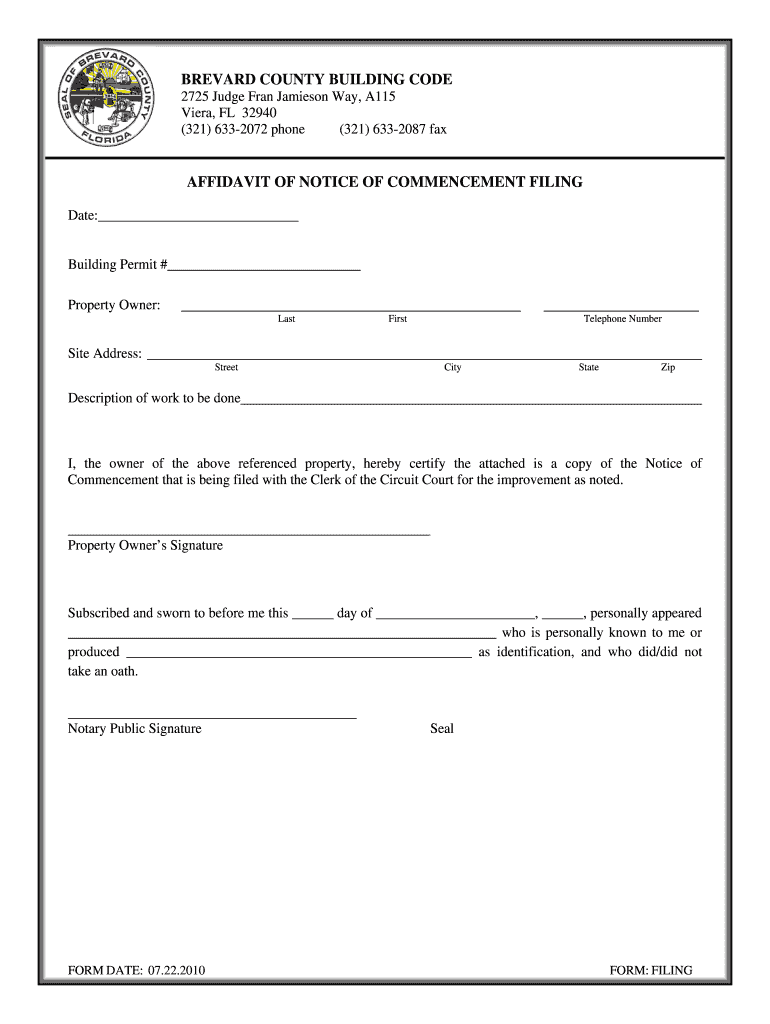 Brevard County Notice of Commencement  Form