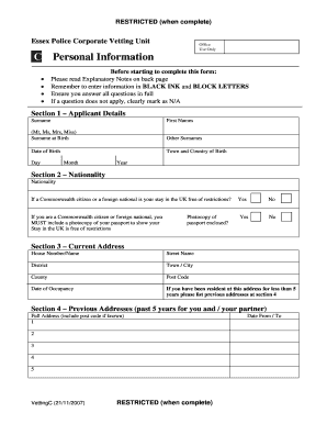 Vetting Form Template