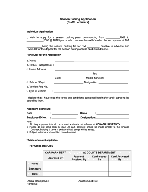 Application for Season Parking  Form