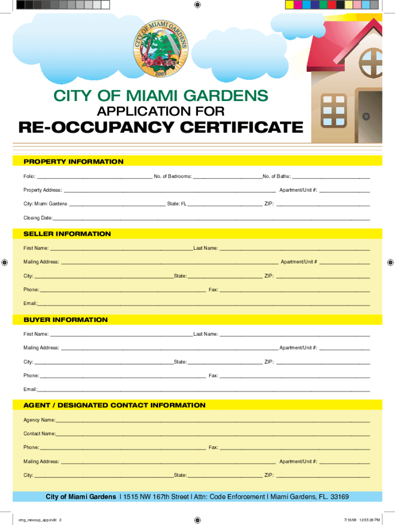  Certificate of Re Occupancy Miami Gardens 2009-2024