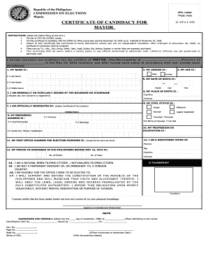 Certificate of Candidacy Sample Form
