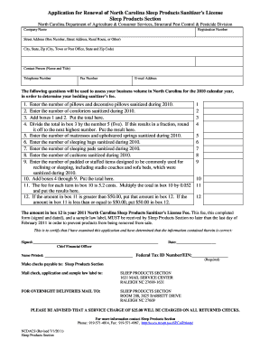 North Carolina Bedding License  Form