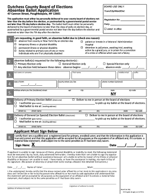 Absentee Application Dutchess County Board of Elections  Form