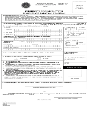 Certificate of Candidacy for Sk Chairman  Form