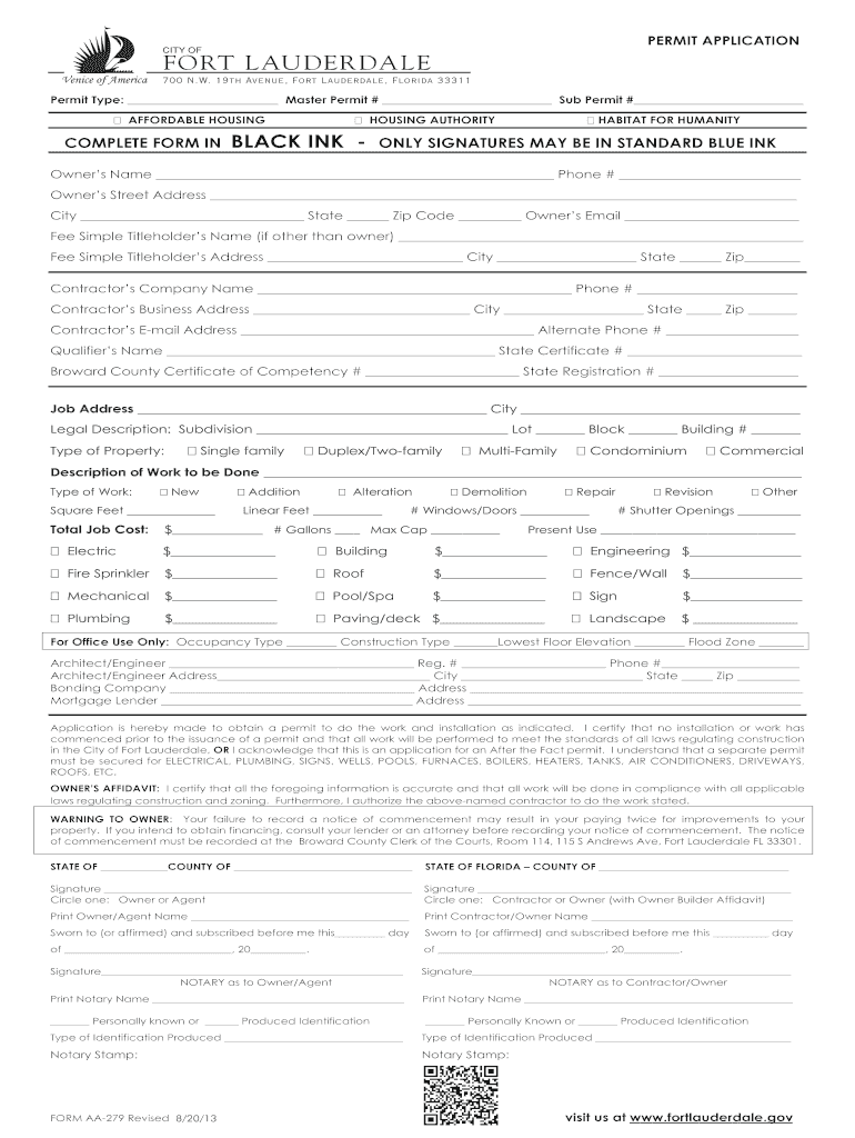 Get and Sign City of Fort Lauderdale Permit Application Forms 2013-2022