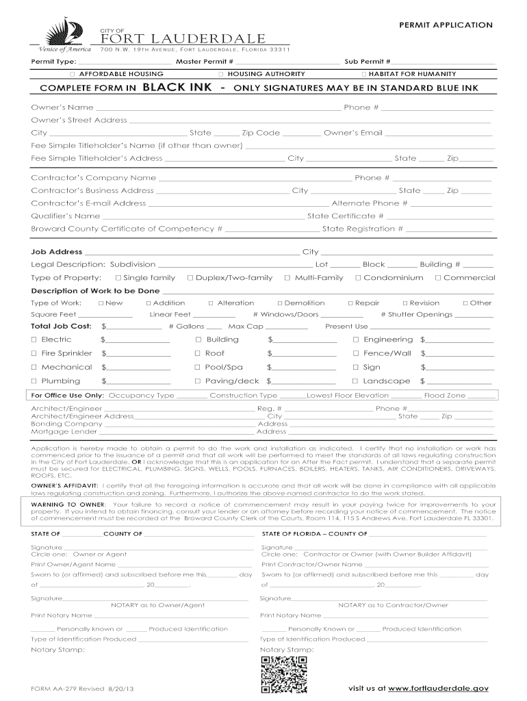  City of Fort Lauderdale Permit Application Forms 2013-2024