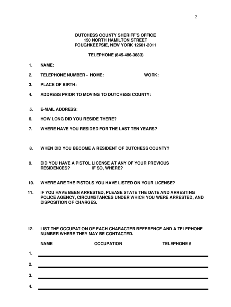 Dutchess County Pistol Permit  Form
