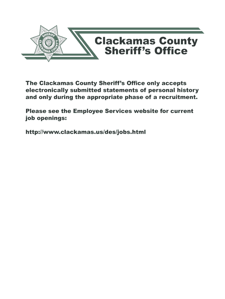 Sheriff Office Statement of Personal History Clackamas County Clackamas  Form