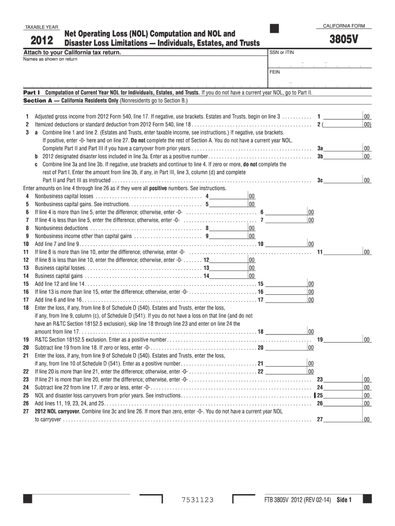  Form 3805V Net Operating Loss NOL Computation and NOL 2019