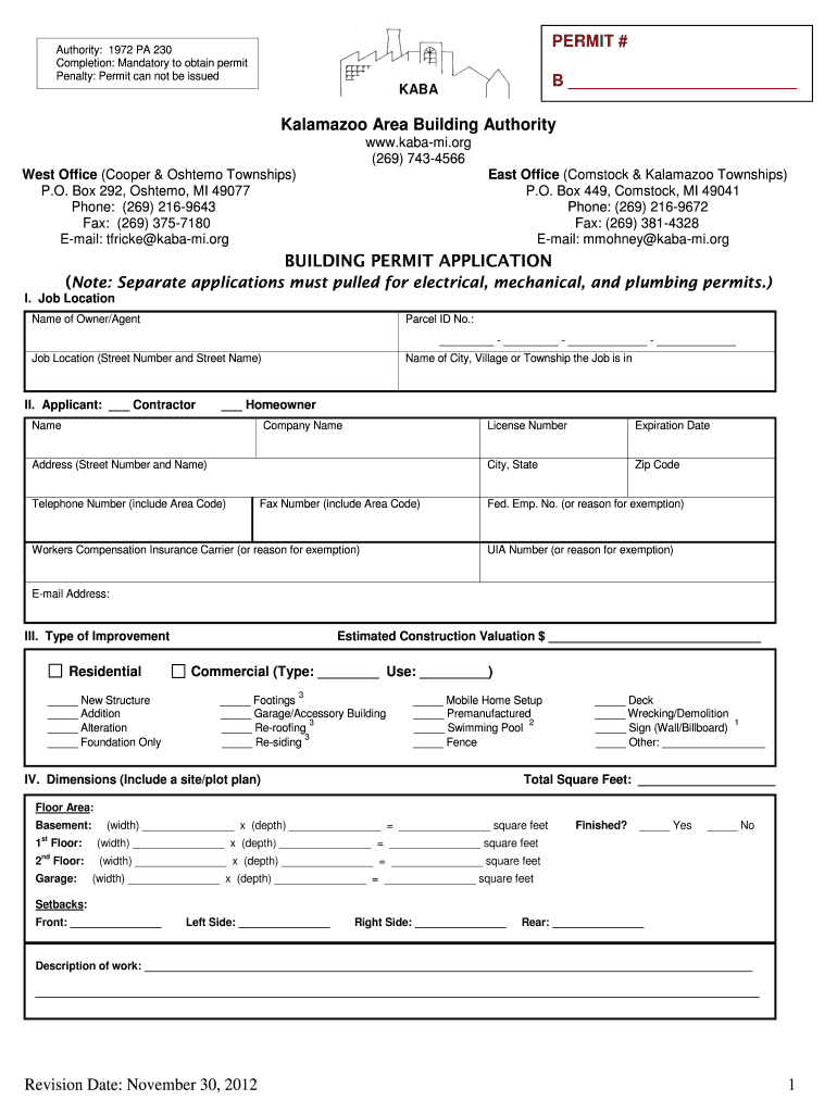 Building Permit Application  Kaba Mi Org  Form