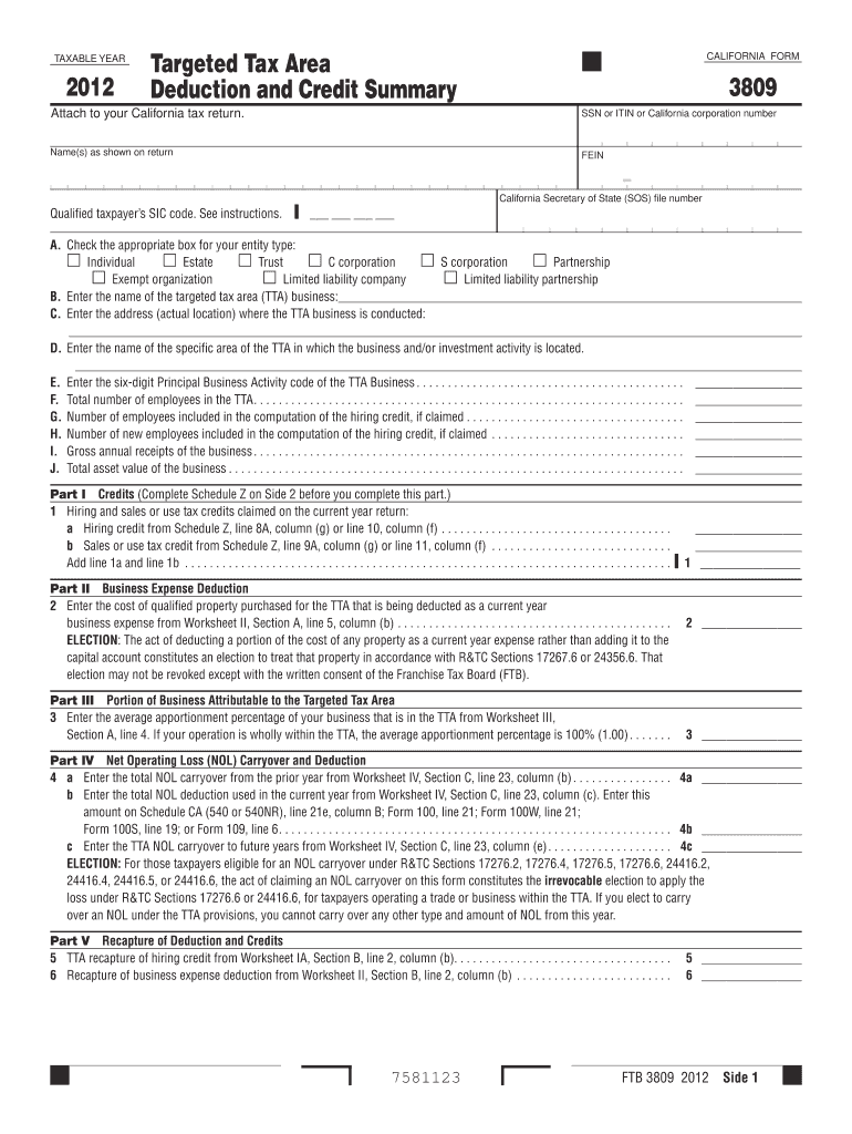  California Form 3809 2019