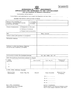 Annamalai University Degree Certificate  Form