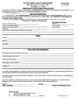 Temporary Food Permit Coles County, Illinois Co Coles Il  Form