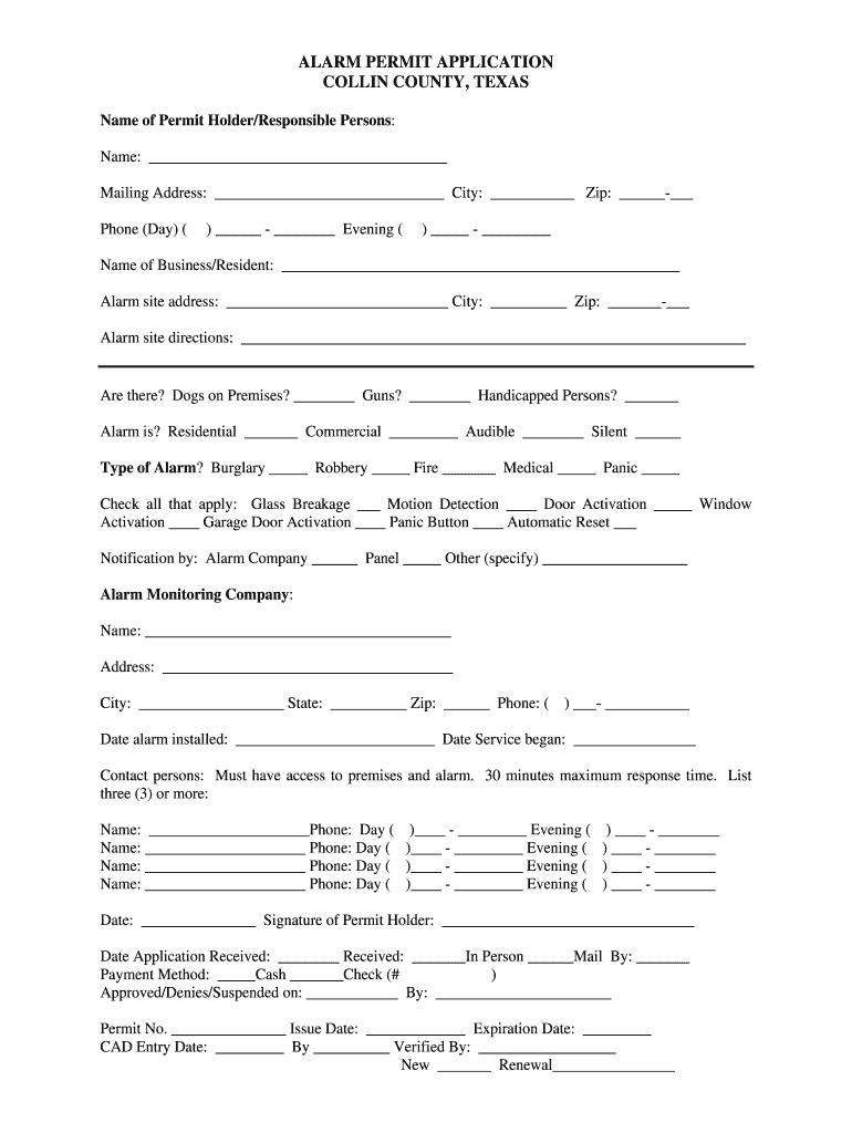 Get and Sign Collin County Alarm Permit  Form