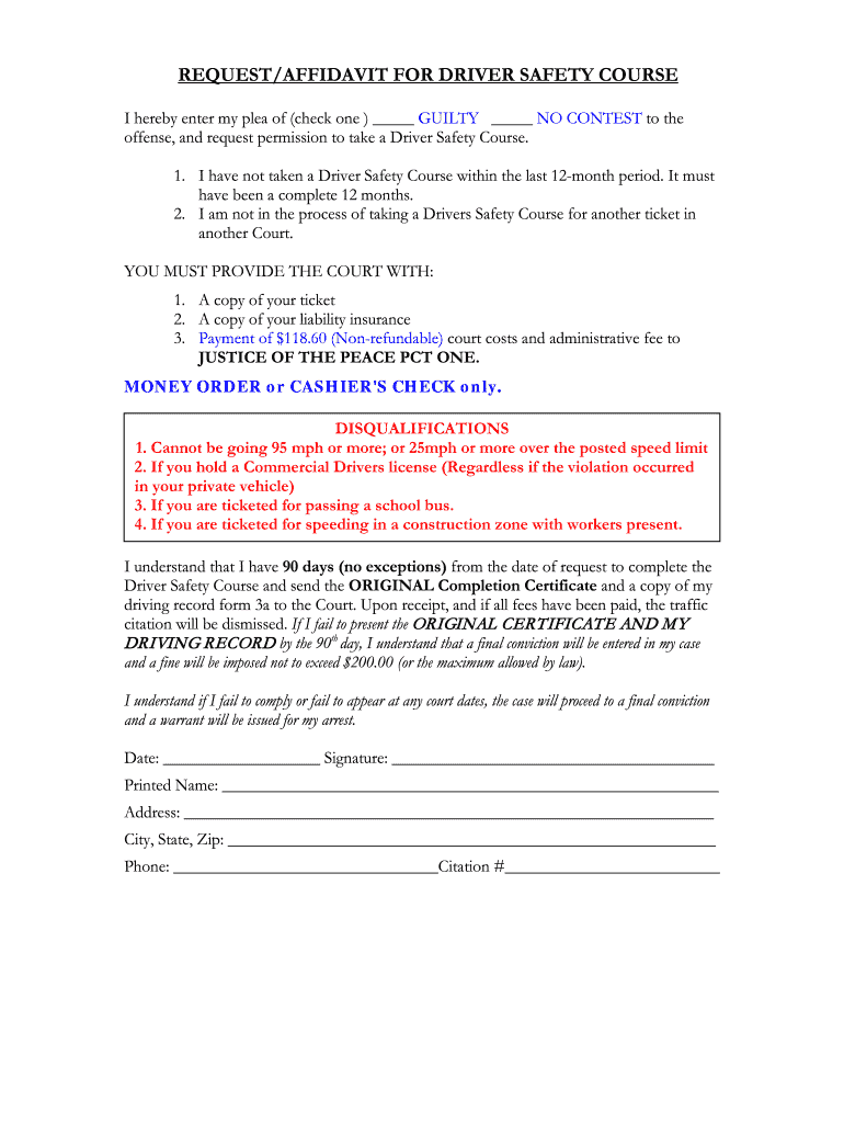 Affidavit Driver Safety  Form