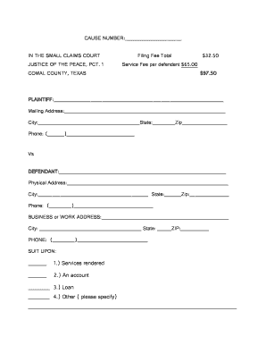 Small Claims Court Fort Bend County  Form