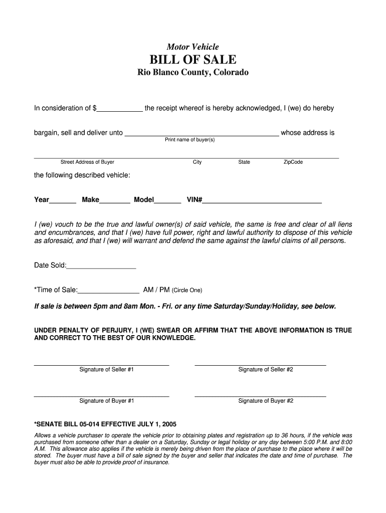 Bill of Sale for the State of Colorado  Form