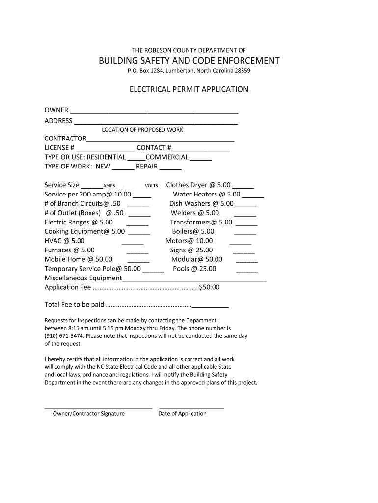 Robeson County Inspection Department  Form