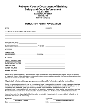 Robeson County Nc Demo Permit Application  Form