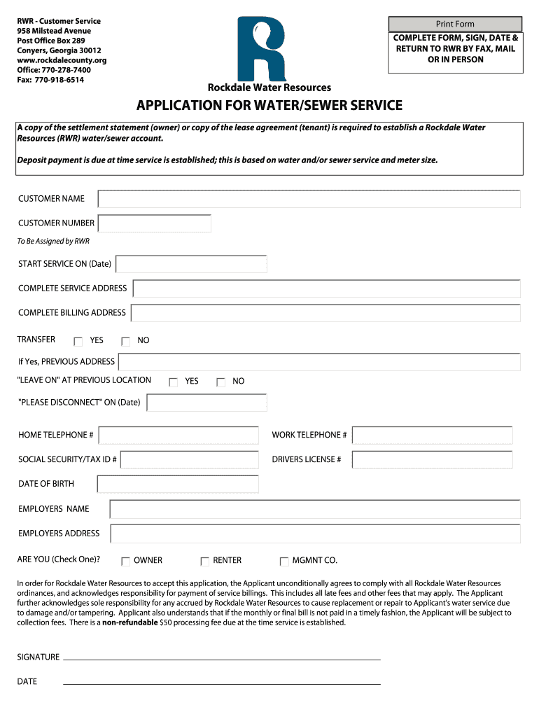 Rockdale Water  Form