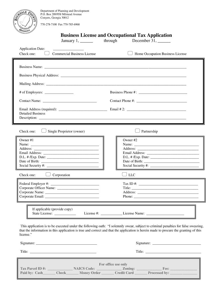 Rockdale County Business License  Form