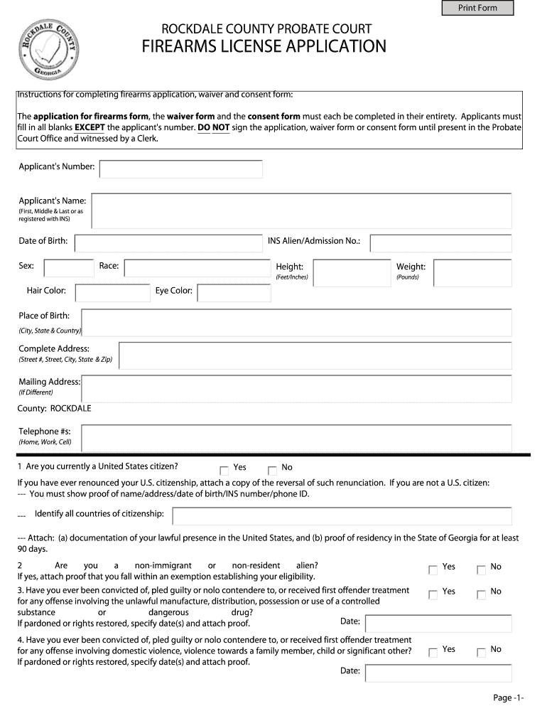 Gun Permit Rockdale County Ga  Form